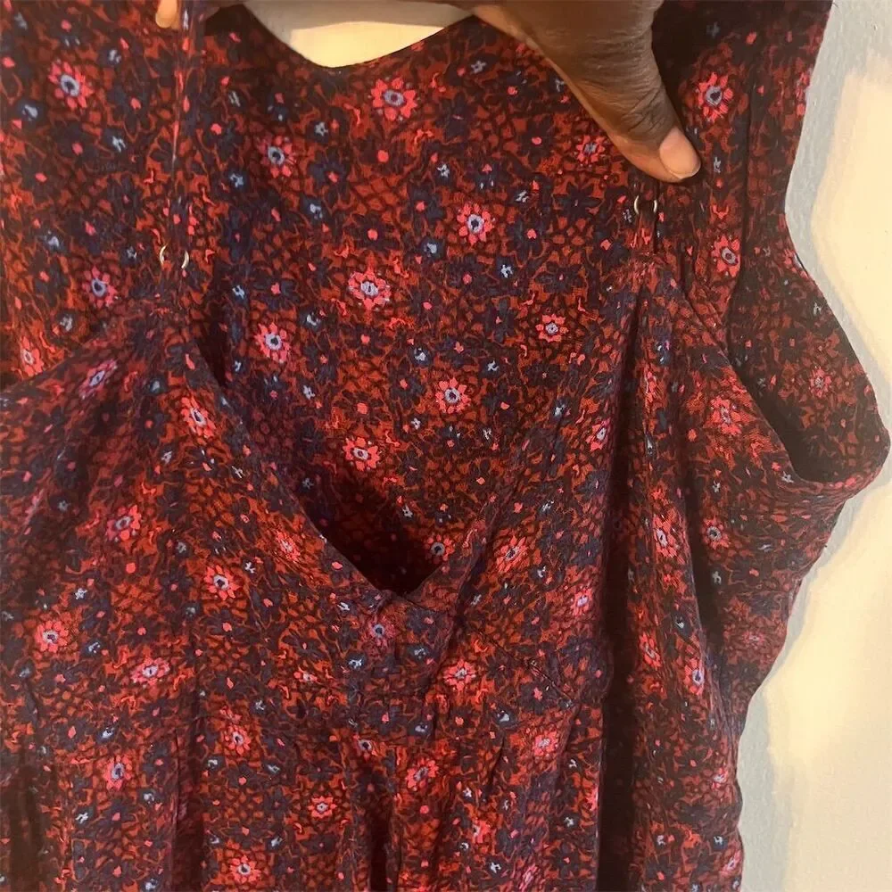 Free People Burgundy Floral Print Spaghetti-Strap Jumpsuit
